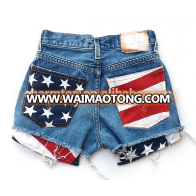 Patriotic 4th of July Stars and Stripes Jean Shorts